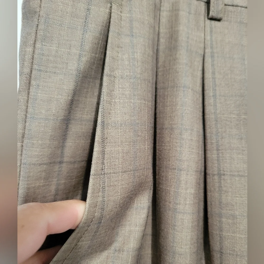 Pamoni Voque London Men's Wool Blend Plaid Pants Brown Size 35